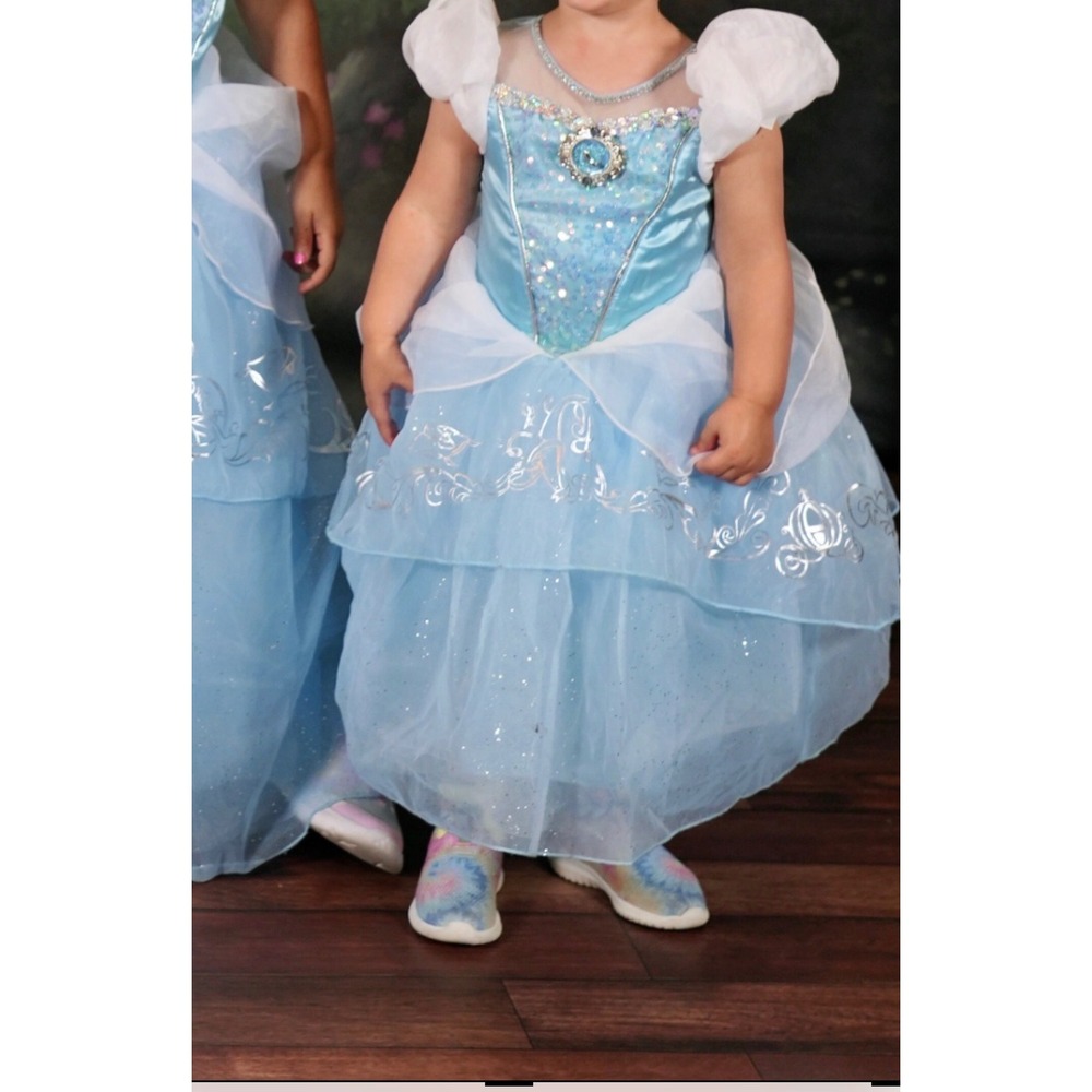 Disney Store Cinderella Costume Dress Blue Sequin Glass Slipper Toddler 2/3T